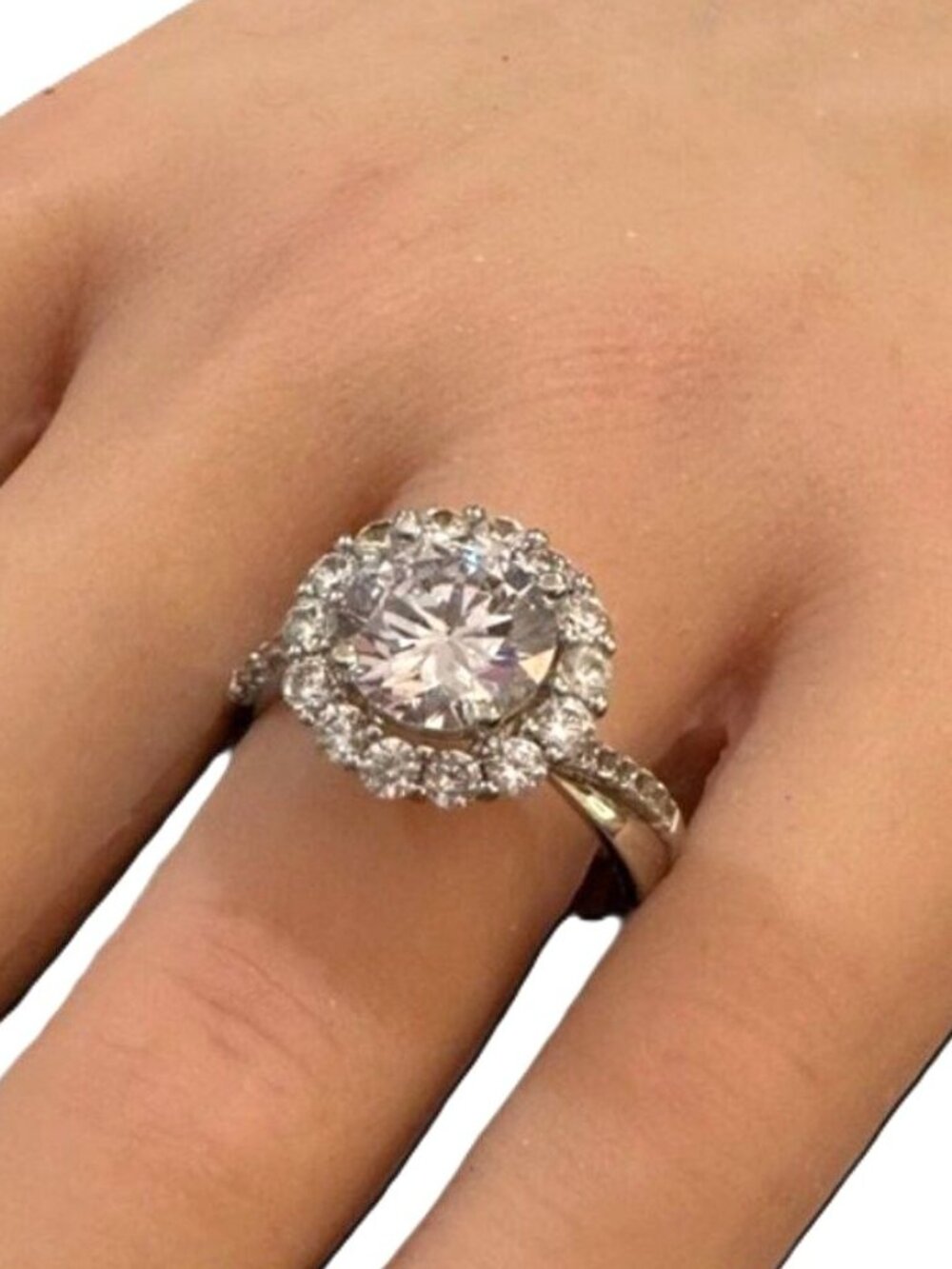 Jiangyue Cubic Zirconia Ring Silver Tone Size 9 Halo Cocktail 3 Carats Womens